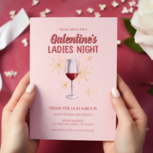 Galentines Vin Glass Dam Natten Party Inbjudningar