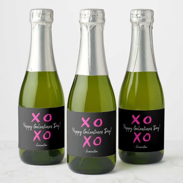 "Galentins Cheers" Anpassningsbar Rosa & Black XOX (Flaskor)