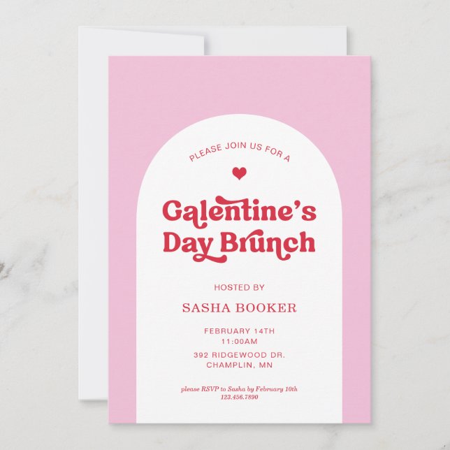 Galentins dag Alla hjärtans dag Rosa Brunch Inbjudningar (Framsida)