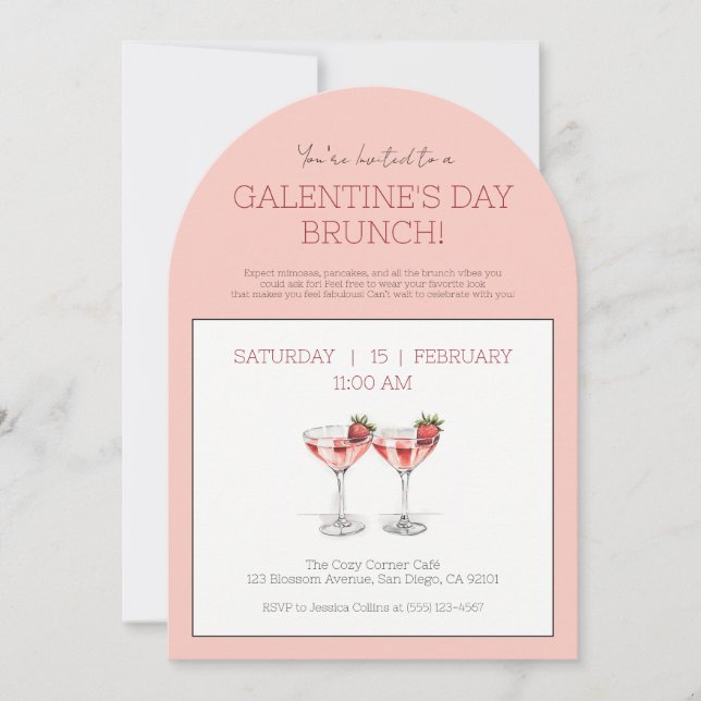 Galentins dag Brunch Cute Rosa Modern Party Inbjudningar (Framsida)