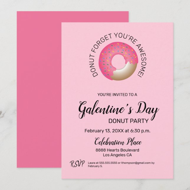Galentins dag Donut Party Rosa Valentine's Girly Inbjudningar (Fram/baksida)