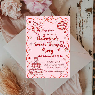 Galentins dag Hand plockade Rosa Girls Valentine Inbjudningar