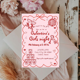 Galentins dag Hand plockade Rosa Girls Valentine Inbjudningar