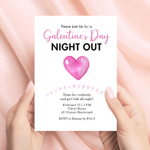 Galentins dag natt ute Rosa hjärta Minimalistisk Inbjudningar