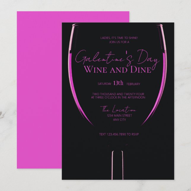Galentins inbjudan till Vin och diner (Fram/baksida)