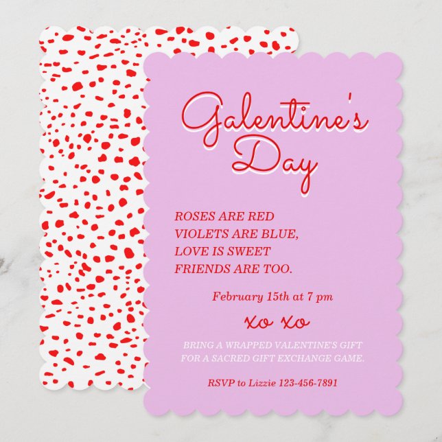 Galentins inbjudningsdesign för dagar inbjudningar (Fram/baksida)