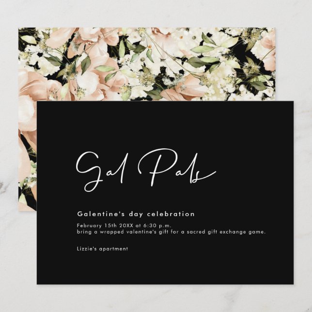 Galentins inbjudningskort för Blommigt på dagen (Fram/baksida)