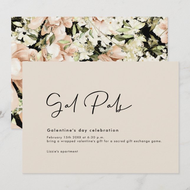 Galentins inbjudningskort för Blommigt på dagen (Fram/baksida)