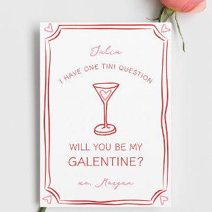 Galentins Martini Whimsical Girly Red and Rosa Kort