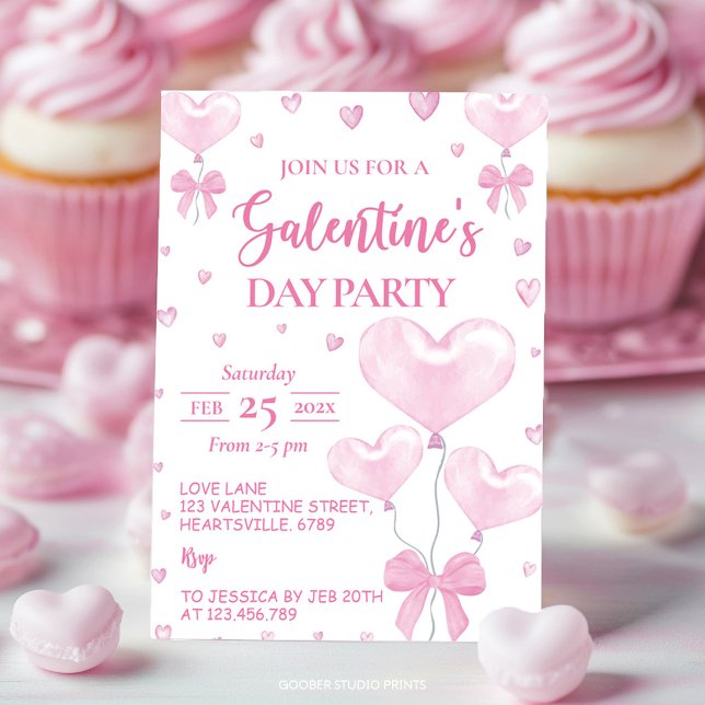 Galentins Rosa Heart Girly Party Inbjudningar (Skapare uppladdad)
