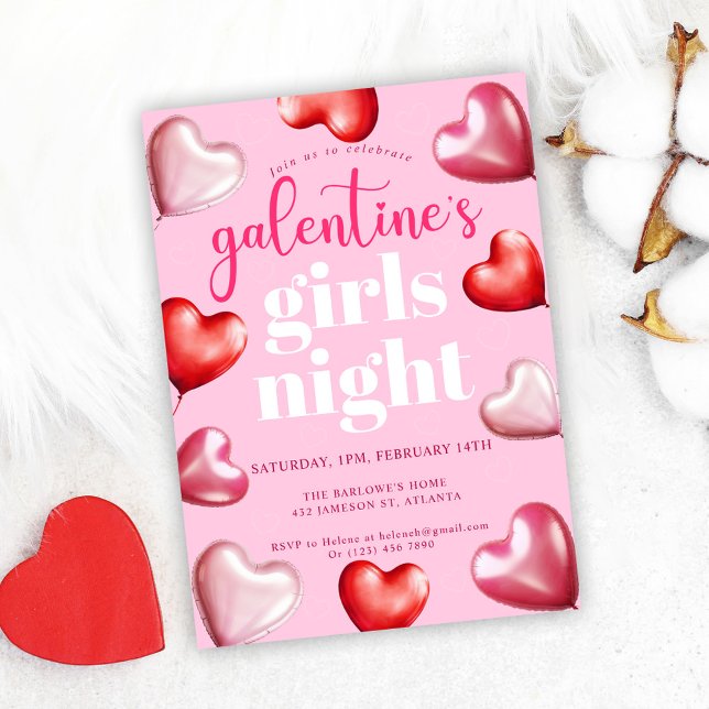 Galentins Rosa Roligt Girly Party Inbjudningar (Galentine's Day Pink Fun Girly Party Invitation)