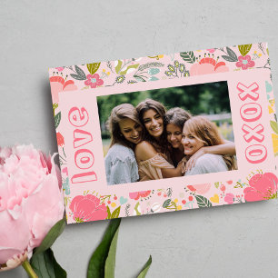 Galentins rosa Xoxo-blommigt Julkort