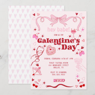 Galentins Vintage Coquette Rosa Inbjudningar