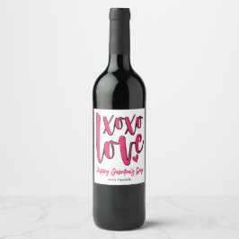Galentins XOXO Kärlek Fet Rosa Vinflaska Etikett