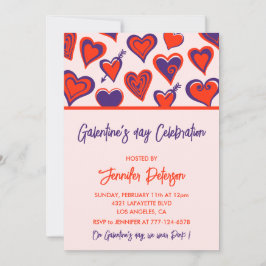 Galentinska inbjudan rosa och röd Valentine Modern