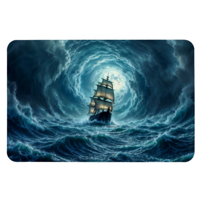 Galeon frakt Storm Moonlit Sea voyage Magnet (Horisontell)