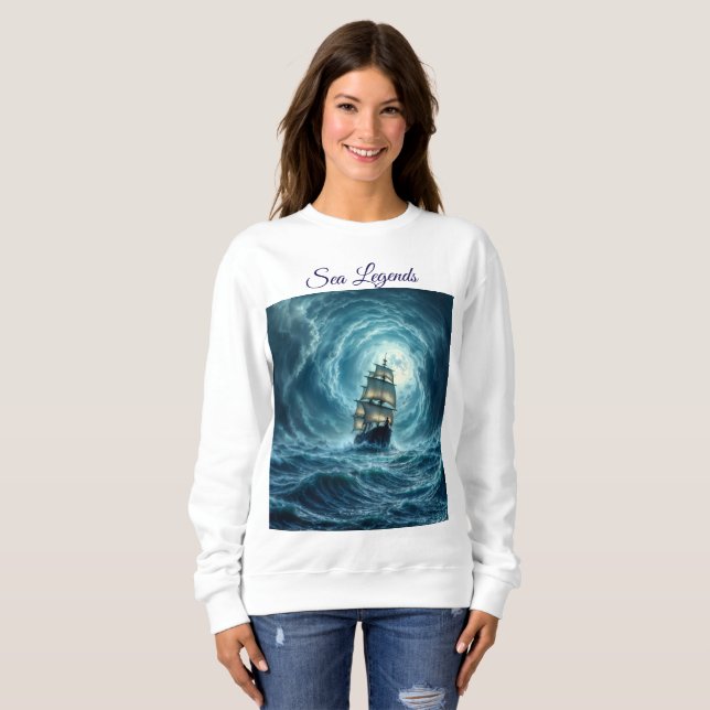 Galeon frakt Storm Moonlit Sea voyage T Shirt (Hel framsida)