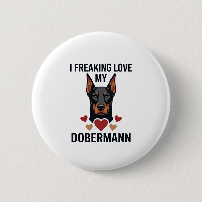 Galet För Dobermann Hund Röda Hjärtan_1 Knapp (Framsida)