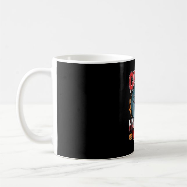 Galet Halloween-häxa flygande kvast skräckdesign Kaffemugg (Vänster)