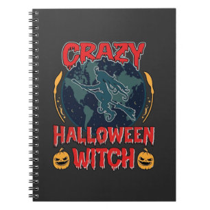 Galet Halloween Häxa Pumpa Flygande Måne Kuslig N Anteckningsbok