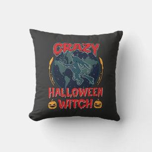 Galet Halloween Häxa Pumpa Flygande Måne Kuslig N Kudde