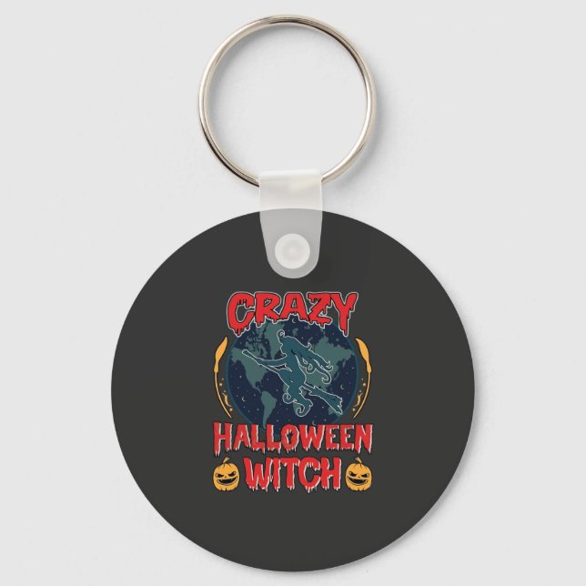 Galet Halloween Häxa Pumpa Flygande Måne Kuslig N Nyckelring (Framsida)