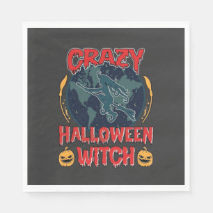 Galet Halloween Häxa Pumpa Flygande Måne Kuslig N Pappersservett