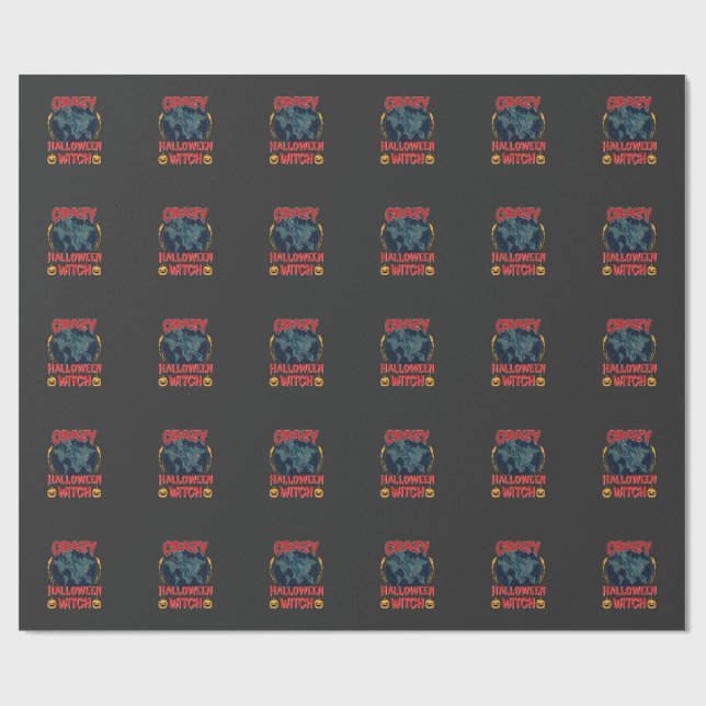 Galet Halloween Häxa Pumpa Flygande Måne Kuslig N Presentpapper (Platt)