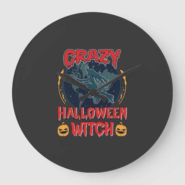 Galet Halloween Häxa Pumpa Flygande Måne Kuslig N Stor Klocka (Framsida)