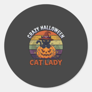 Galet Halloween Katt Dam Drottning Svart Pumpa Häx Runt Klistermärke