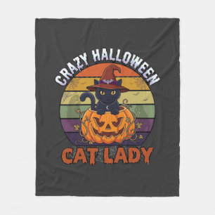 Galet Halloween Katt Dam Svart Pumpa Häxa Hatt Fleecefilt
