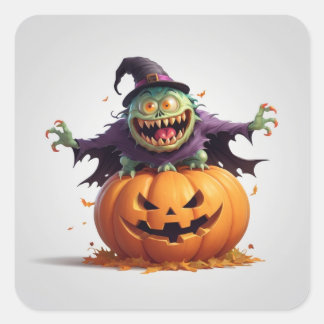Galet Halloween-monster Fyrkantigt Klistermärke