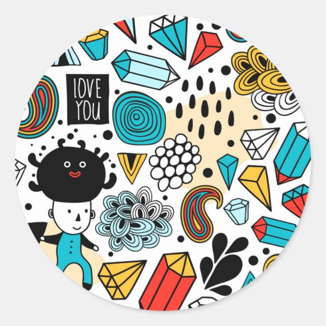 Galet huvud runt klistermärke (Framsida)