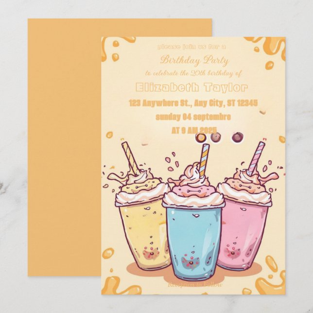 Galet Milkshake Party Inbjudan – Färgglatt Sött (Fram/baksida)