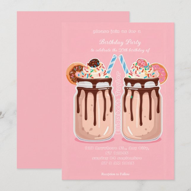 Galet Milkshake Party Inbjudan – Färgglatt Sött  (Fram/baksida)