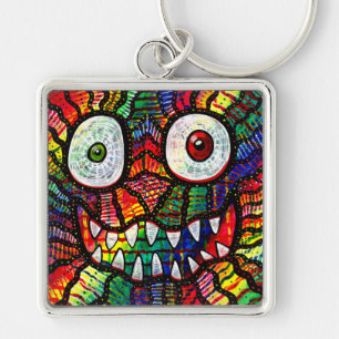 Galet Ögon Rainbow Monster Smile Fyrkantig Silverfärgad Nyckelring