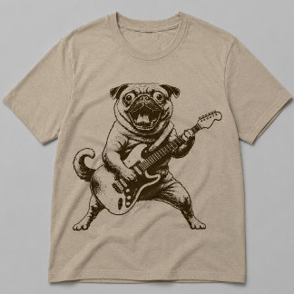 Galet Rockstjärna Pug Hund som sliter på Elgitarr T Shirt