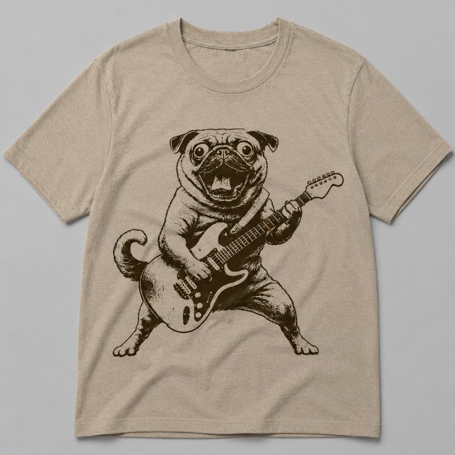 Galet Rockstjärna Pug Hund som sliter på Elgitarr T Shirt (Skapare uppladdad)