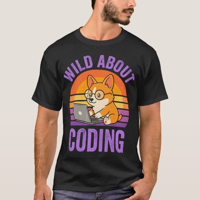 Galet rolig programmering Corgi hund T Shirt (Framsida)