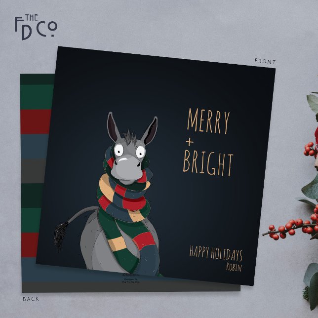 Galet Söt “Merry + Bright” Åsna Julkort (Skapare uppladdad)