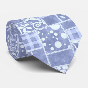 Galet virkad blå gingham blommig mönster slips