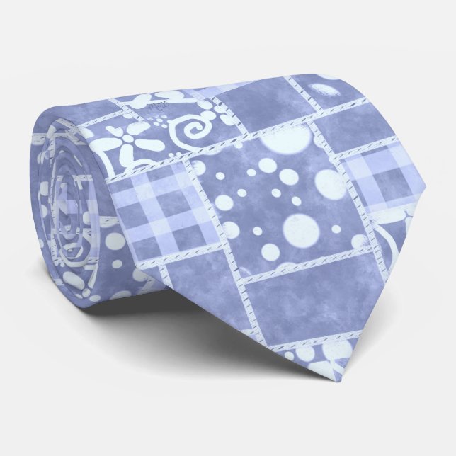 Galet virkad blå gingham blommig mönster  slips (Rullad)