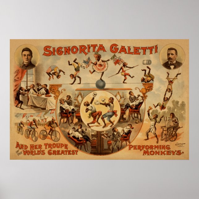 GALETTI Performing Monkey Act VAUDEVILLE Poster (Framsidan)