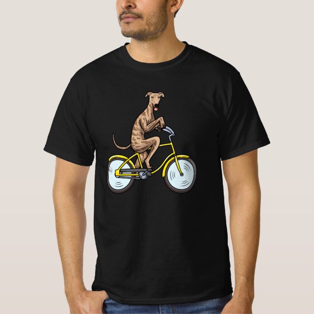 Galgo Espanol Hund med cykel på spansk sighthound T Shirt (Framsida)