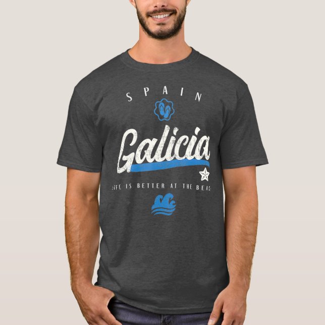 Galicia Spanien Beach T Shirt (Framsida)