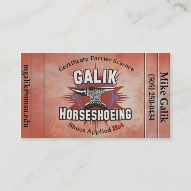 Galik Horseshoeing Tidsbeställning Kort (Framsida)
