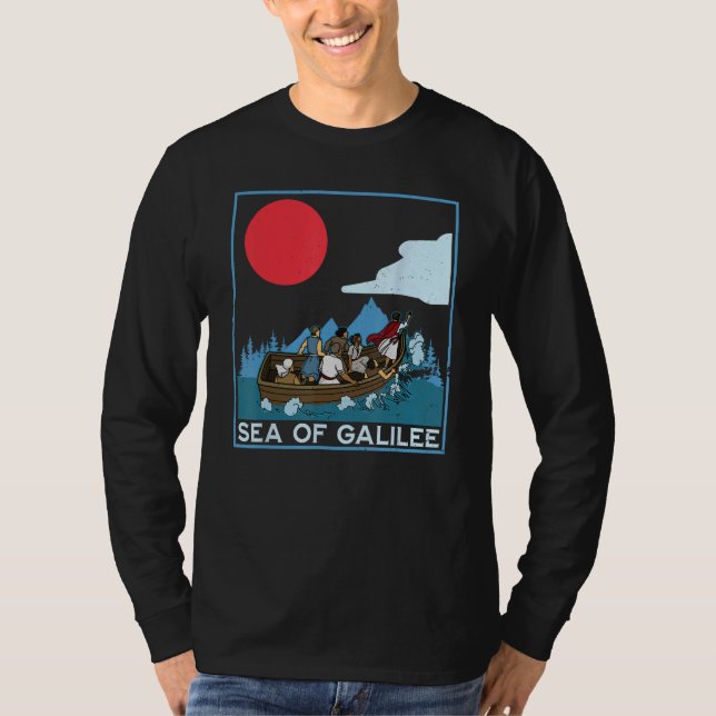 Galilee seas storms religious Christians Christian T Shirt (Framsida)