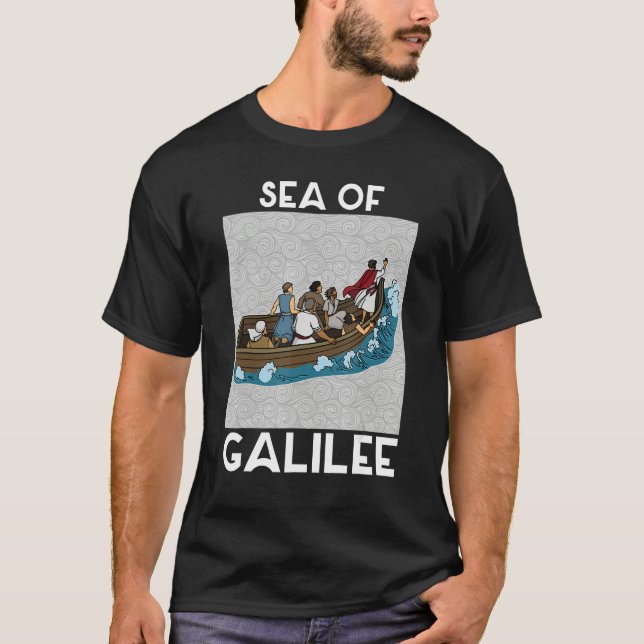 Galilee seas storms religious Christians Christian T Shirt (Framsida)