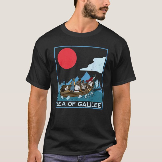 Galilee seas storms religious Christians Christian T Shirt (Framsida)