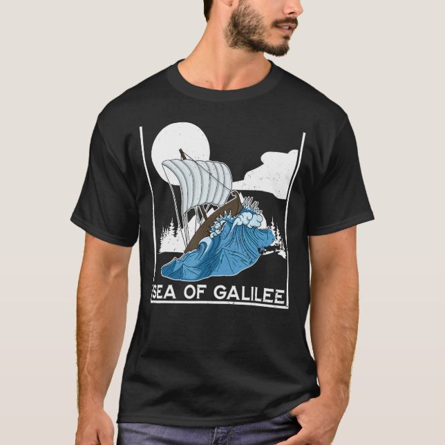 Galilee seas storms religious Christians Christian T Shirt (Framsida)